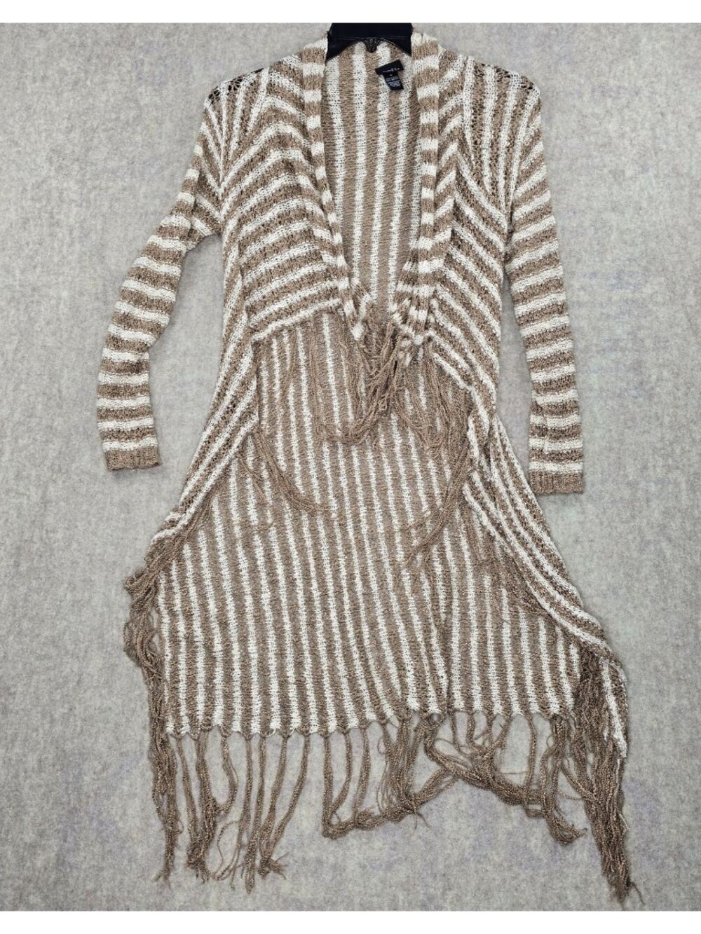 Rue21 Striped Fringe Open Front Cardigan Sweater Medium Beige